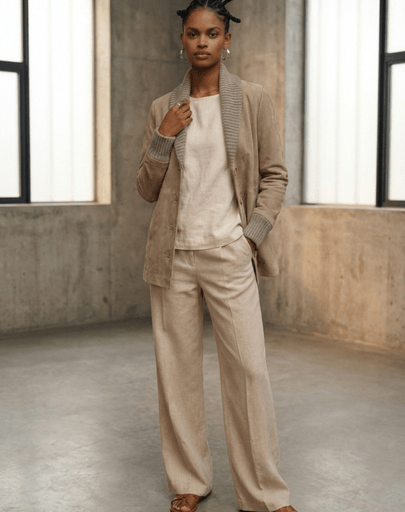 Chaqueta BIMATERIA larga de ante